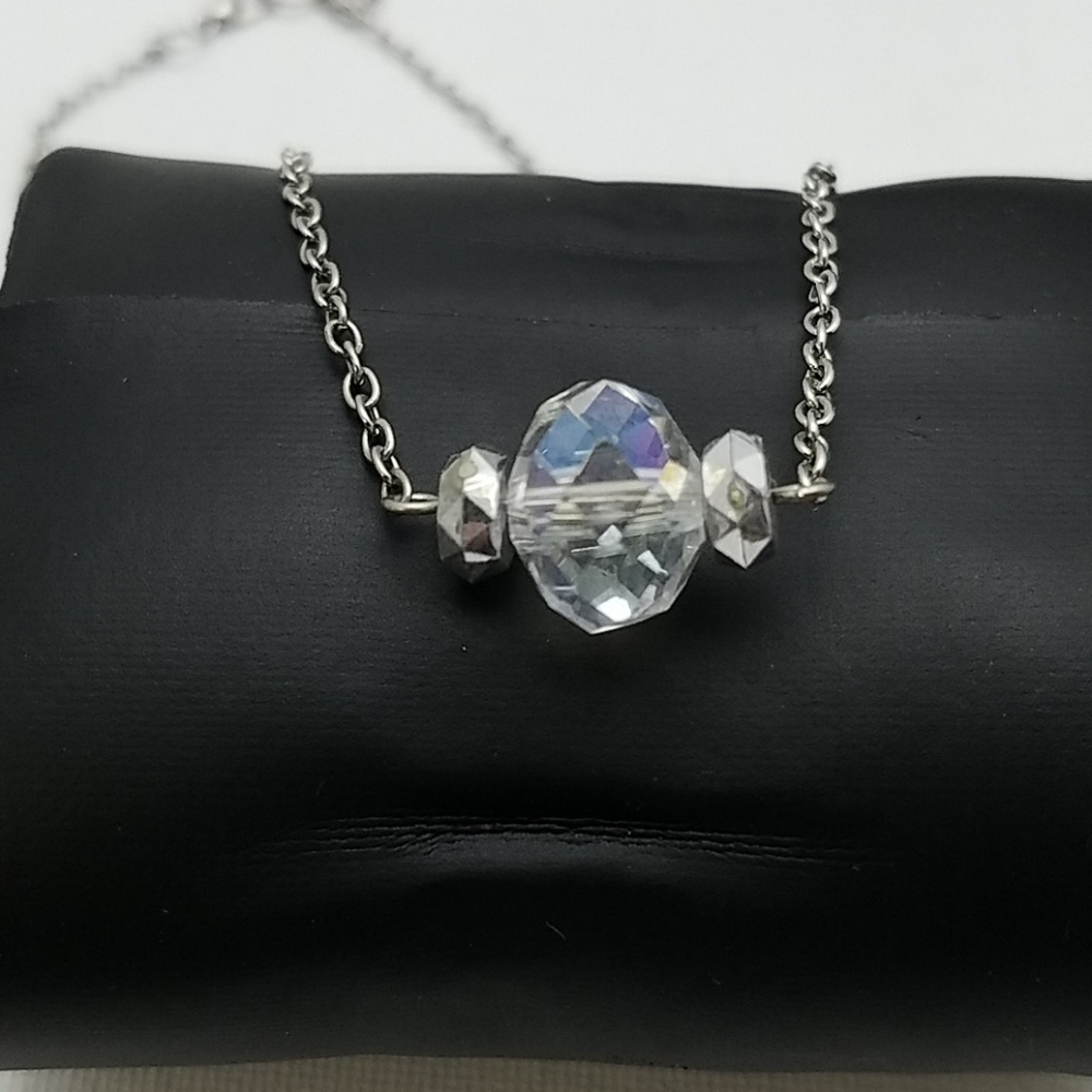 Clear Bead Silver Necklace 16"